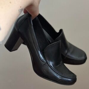 Black loafer heels by GH Bass